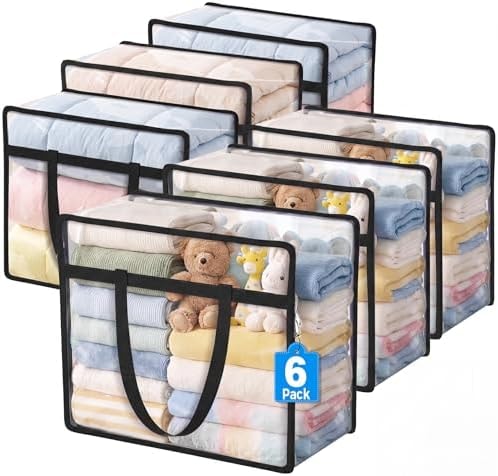6 Pack Clear Storage Bags for Clothes, 45L Closet Organizers and Storage