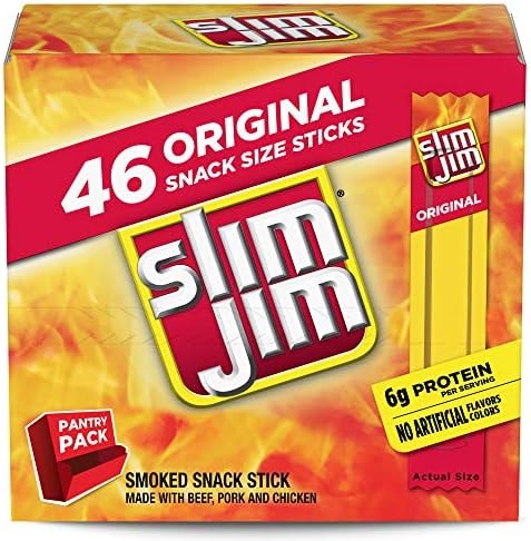 Slim Jim Smoked Jerky Meat Snack Sticks, Original Flavor, 0.28 oz., 46-ct