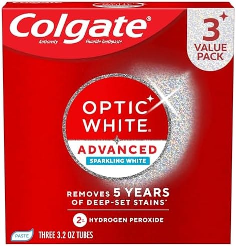 Colgate Optic White Advanced Hydrogen Peroxide Toothpaste, 3 Pack, 3.2 oz