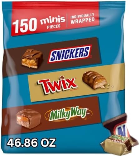 SNICKERS, TWIX, & MILKY WAY Minis Chocolate Candy Bars Variety Pack, 150 Ct Bulk Bag