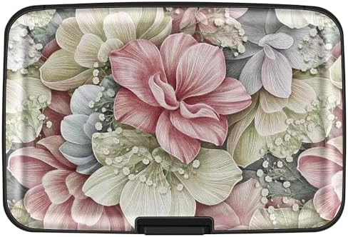 Mayski Credit Card Holder for Women, RFID Blocking, Happy Flower Aluminum Alloy Hard Case, Small Mini Business Metal Wallet for Men