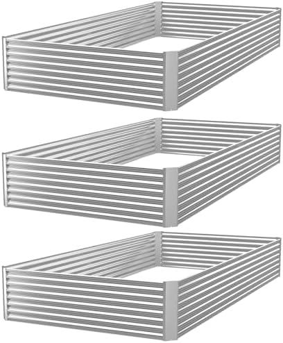 FRIZIONE 3pcs Galvanized Raised Garden Bed Outdoor,Above Ground Garden Bed for Vegetable,Metal Raised Beds for Flower,Steel Raised Beds for Gardening - 4x2ft