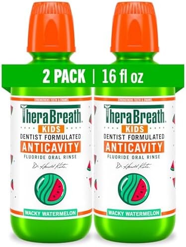 TheraBreath Kids Mouthwash with Fluoride, Organic Wacky Watermelon, Anticavity, 16 fl oz (2 Pack)