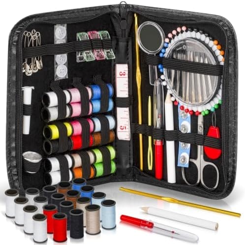 ARTIKA Sewing Kit for Adults and Kids (142 PCS) - Small Beginner Set w/Multicolor Thread, Needles, Scissors, Thimble & Clips - Emergency Repair and Travel Kits - Sewing Accessories and Supplies
