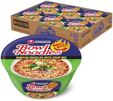 Nongshim Ramen Noodles, Gourmet Instant Ramen bowl, Premium Microwavable Noodle Soup, Hot & Spicy, 3.03 Ounce (Pack of 6)