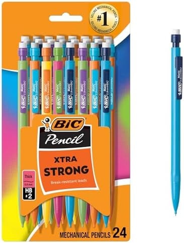 BIC Xtra Strong Mechanical Pencils with Erasers, Thick Point (0.9mm), 24-Count, Mechanical Pencils for School or Office Supplies