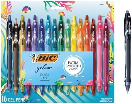 BIC Ocean Themed Gel Pens, Assorted Colors, Medium Point, 0.7 mm, 16-Count