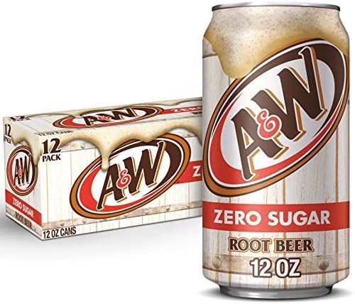 A&W Zero Sugar Root Beer Soda, 12 fl oz cans, 12 count