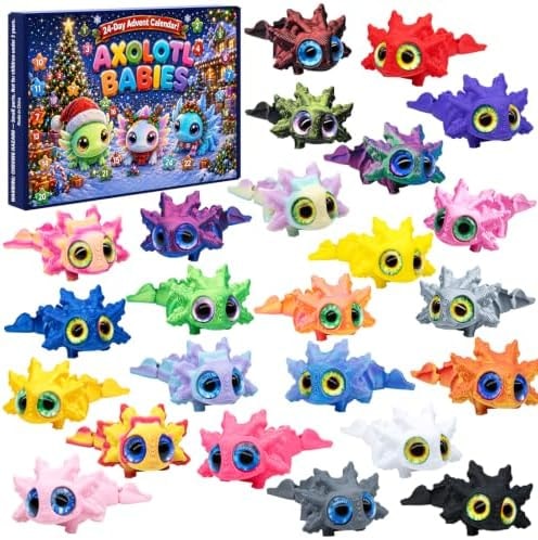 Axolotl Advent Calendar 2026, 24 Days Christmas Countdown Calendar with 3D Printed Axolotl Toys, Colorful Mini Axolotl Figures, Desk Pets, Christmas Gift for Kids Boys Girls