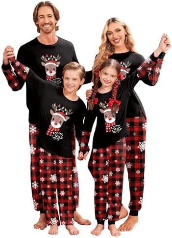 Ekouaer Family Christmas Pajamas Matching Sets with Print Tops and Pants