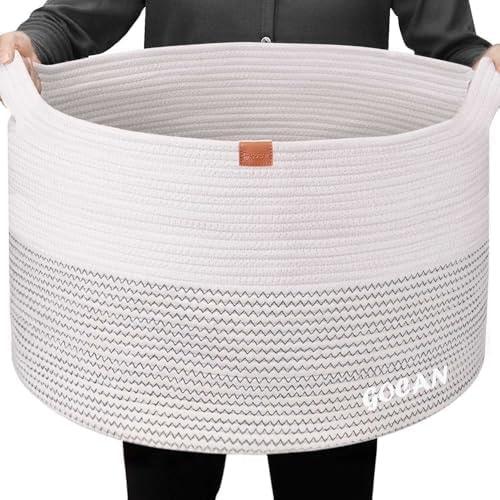 Cotton Rope Woven Laundry Basket 22"X 22"X 14" with handles(Beige) XXXL