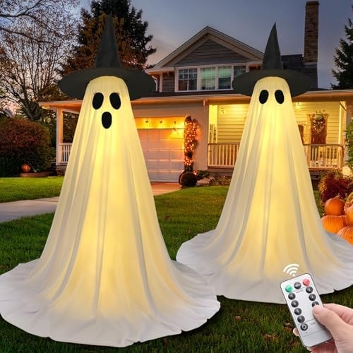 Halloween Ghost Decorations, 2 Pack 5FT Lighted Ghosts with Remote