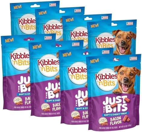Kibbles n’ Bits Just the Bits Chewy Dog Treats, Bacon Flavor, Dog Snacks, 4.5 oz Bags (Pack of 8)