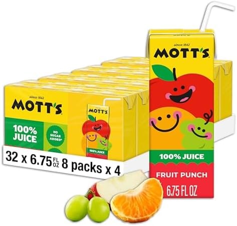 Mott's 100 Percent Fruit Punch Juice, 6.75 fl oz boxes, 32 Count (4 Packs of 8)