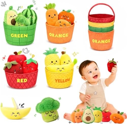 Baby Sensory Toy Montessori Toys for 1 Year old 16PCS Fruit Vegetable Plush