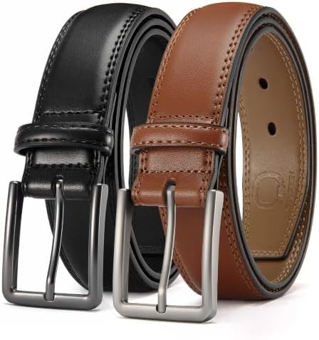 CHAOREN Men's Leather Belt 2 Pack - 1 3/8" Dress Belt for Business & Casual