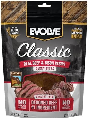 Evolve Classic Beef & Bison Recipe Jerky Bites Soft Dog Treats | 12 oz