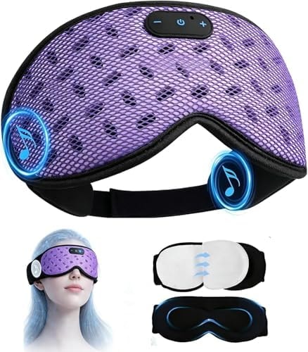 LC-dolida Sleep Headphones, Sleep Mask with Bluetooth 5.4 Headphones, Detachable 3D Blackout Eye Mask with Wireless Headphones Bluetooth Sleep Mask for Side Sleepers, Cooling Music Mask Gift (Purple)
