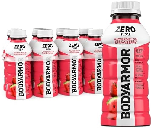 BODYARMOR ZERO Sugar Watermelon Strawberry Electrolyte Drink, Natural Flavors, 12 Fl Oz Bottles (8 Pack), B Vitamins & Antioxidants Sugar Free Hydration