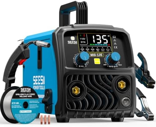 SEESII 135A MIG Welder 110V - 3-in-1 Gasless Flux Core/Lift TIG/Stick Welding Machine, 7.7lbs Portable IGBT Inverter, Large Digital Display Multi Process Welder