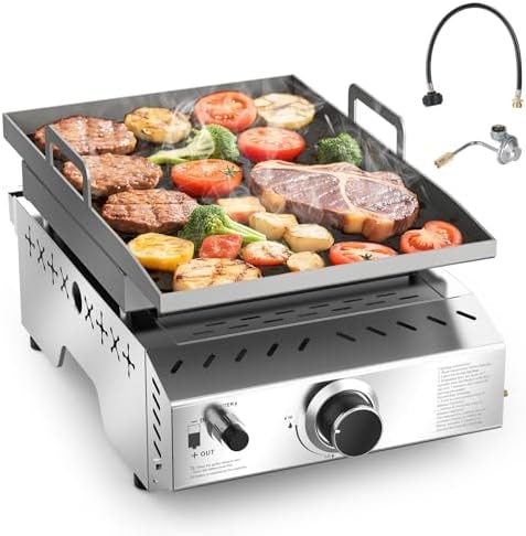 COWSAR Portable Gas Grill 8000 BTU 304 Stainless Steel Propane BBQ Griddle