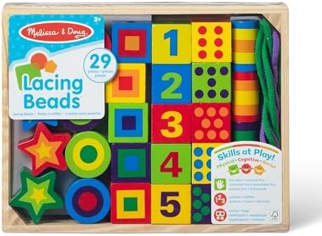 Melissa & Doug Deluxe Wooden Lacing Beads - Educational Activity with 27 Beads and 2 Laces