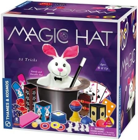 Thames & Kosmos Magic Hat | 35 Tricks Magic Set for Kids | 44 Props Including Sturdy Hat & Rabbit Puppet | Coin Box, Dice Tube, Rings, Rope, Cards & More | Ages 6+