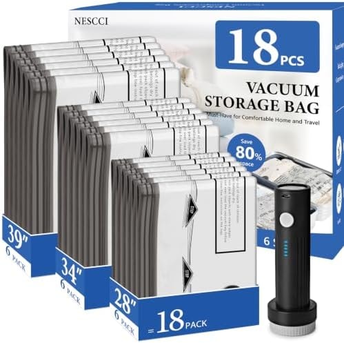 18 Pack Travel Vacuum Bags for Clothing with Rechargeable Wireless Air Pump