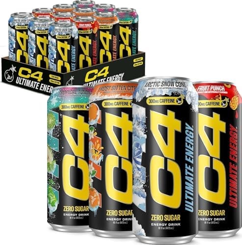 C4 Ultimate Energy Drink with Zero Sugar, 300mg Caffeine, 16oz Pack of 12