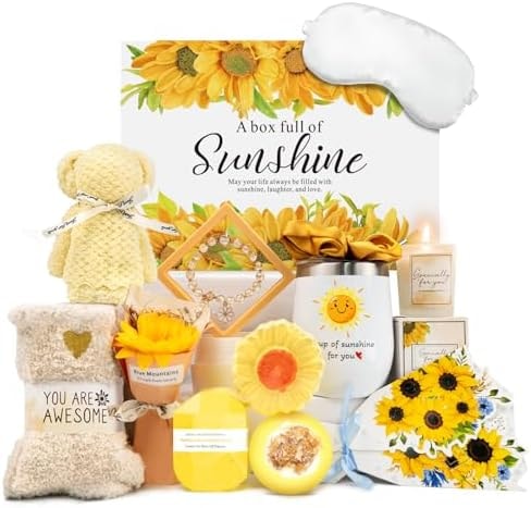 Spa Gift Baskets for Women, Mothers Day Gifts for Mom Wife Her Sister Friend, Sending Sunshine Sunflower Self Care, Thank You, Get Well Soon Gift for Women After Surgery, Teacher Appreciation Gift