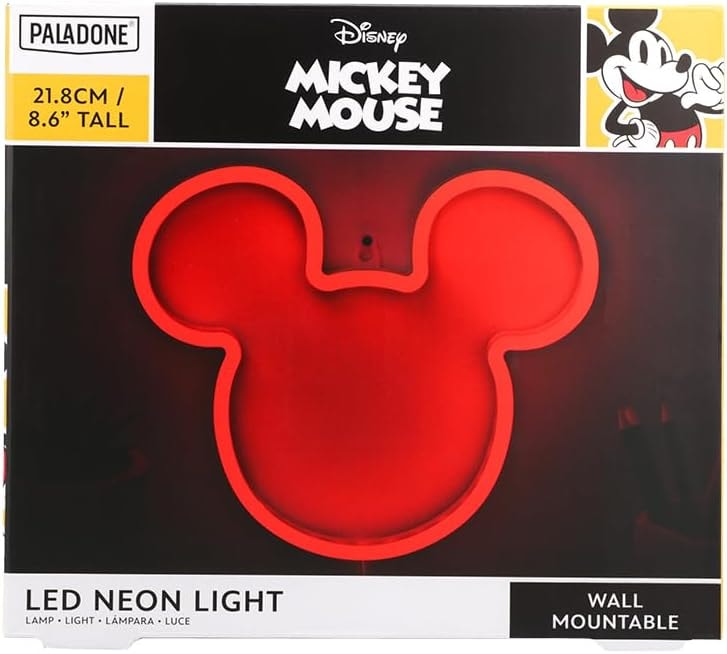 Paladone Disney Mickey Mouse Ears LED Neon Wall Light, Officially Licensed Lamp with Power Cord for Home, Bedroom, Living Space Décor, Pop Culture Gift