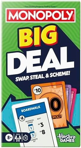 Monopoly Big Deal Card Game | Oversized Giant Large Cards for Family Fun | Ages 8+ | 2 to 5 Players | 15 Mins. | Travel Games for Kids and Adults
