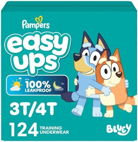 Easy Ups Girls & Boys Potty Training Pants, Size 5 (3T-4T), 124 Count, Bluey Absorbent Pull Up Training Underwear, Up to 100% Leakproof Day and Night, Hypoallergenic