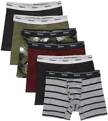 Hanes Boys' Originals Boxer Briefs Underwear Pack, Olive Palm Print & Assorted, 6-Pack