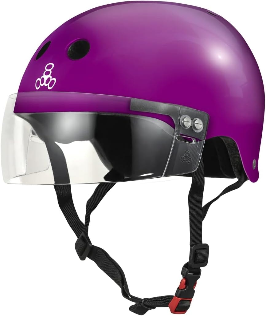 Triple Eight The Certified Sweatsaver Helmet with Visor for Roller Derby, Skateboarding and BMX, Purple Glossy, XS/S