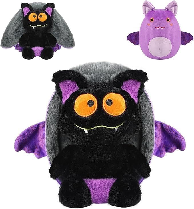 MIAODAM Halloween Purple Bat Plush, Reversible Bat Stuffed Animal Plushies