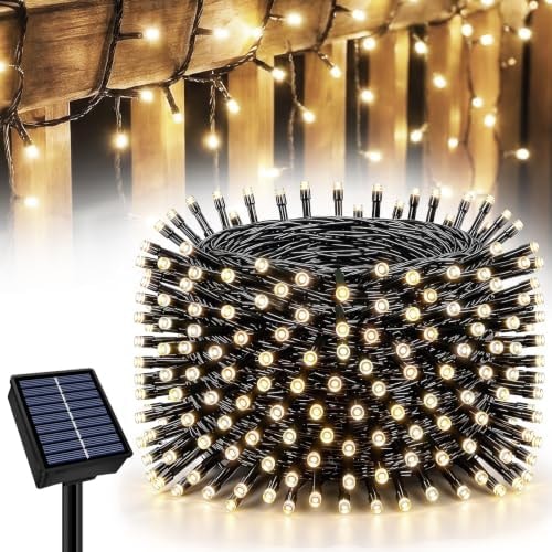 Solar String Lights Outdoor Waterproof 33ft 100LED 8 Modes Twinkle Fairy Lights, Solar Lights for Patio, Garden Yard Party Wedding Tree Christmas Halloween Decoration, Warm White