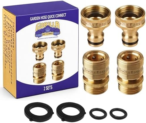 Gorilla Easy Connect Garden Hose Quick Connect Fittings ¾ Inch GHT Solid Brass Leak Proof to 200 PSI Heavy Duty