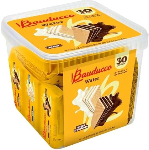 Bauducco Wafer Single-Serve Tub – Crispy Wafers in Chocolate and Vanilla Flavors, 42.3 oz (30-Pack)
