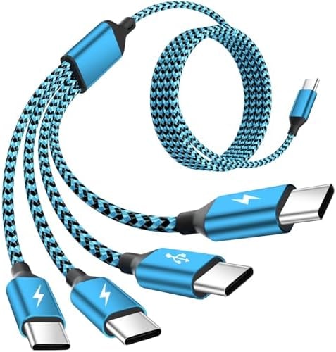 Jogrytece Travel USB C 4 in 1 Charging Cords,FourType C Ports Mulit Charging Cable, Universal Charging Cables for All Devices,Travle Charger Cord for iPhone Series/Galaxy/Tablets/PS,Blue