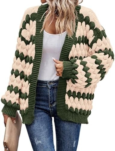 KIRUNDO Chunky Cardigan Sweaters For Women Open Front Knit Coats(AG, S)