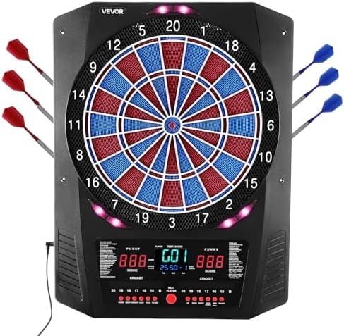 VEVOR Electronic Dart Board, 13.5" Target Dartboard with 45 Games & 474 Variations for Up to 8 Players, 6 Dart Shafts with Flights & 50 Soft Tips, Color LED Cricket Scoring Screen for Home Party Bar