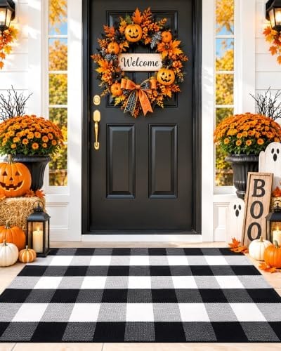 Arotive Buffalo Plaid Outdoor Black and White Rug 2'4" x 3'7"