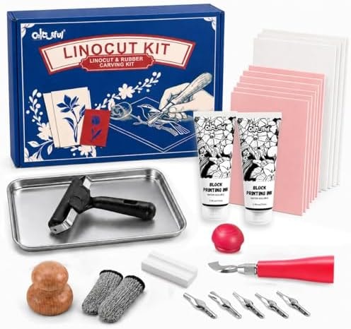 Colorful Linocut Kit for Printmaking, 2-Color Block Printing Ink for Crafts