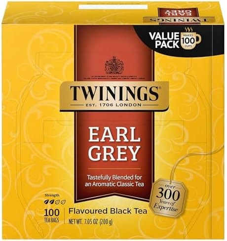 Twinings Earl Grey Black Bergamot Caffeinated Tea Bags, 100 CT Box (1 Pack)