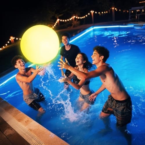 KIRALUMI 1 Ball LED Beach Ball, 16 Inch, for Glow in the Dark Pool Games