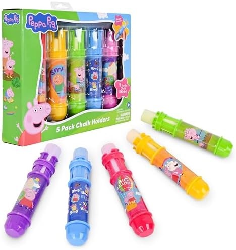 Peppa Pig 5 Pack Chalk Holders, Vibrant Sidewalk Chalk for Kids, Jumbo Chalk Holders, Adjustable Clip, Birthday Party Favor, Classroom Activities, Easter Basket Stuffer, Chalkboard Chalk for Toddlers