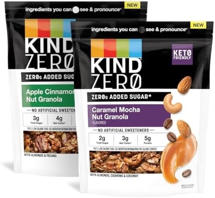 KIND Zero Added Sugar Granola Variety Pack, Gluten Free, Low Sugar, Keto Snacks, Apple Cinnamon Nut, Caramel Mocha Nut, 5g Protein, 8oz, 2 Count