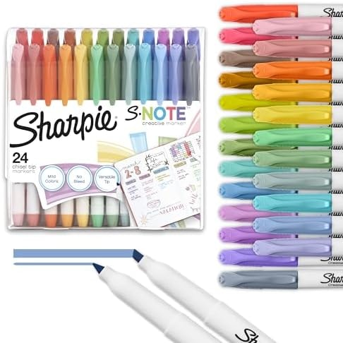 Sharpie S-Note Creative Highlighters, Assorted Pastel Colors, No Bleed, Chisel Tip, 24 Count - Colorful Office Supplies