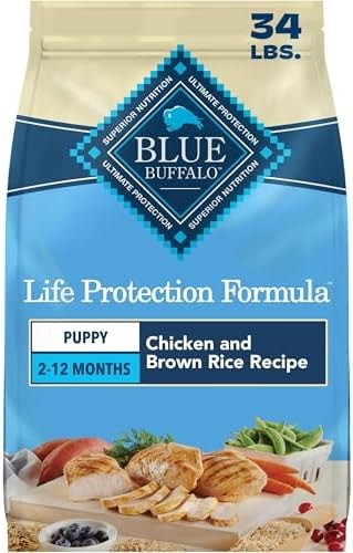 Blue Buffalo Life Protection Formula Chicken & Brown Rice Puppy Dry Dog Food with DHA & ARA, Supports Immunity with Antioxidant-Rich LifeSource Bits, Promotes Healthy Muscles & Strong Bones, 34 lbs.